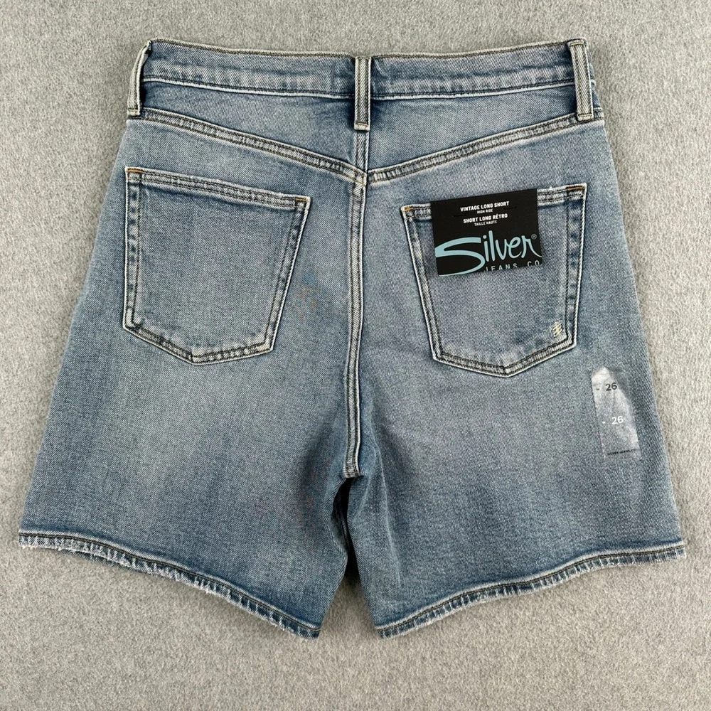 NEW Silver Jeans‎ Shorts Denim Women 26 Blue Vintage Long Short High Rise NWT